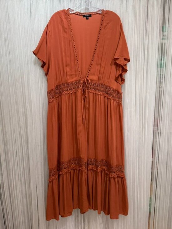 torrid Other - Torrid Women's Size 3 Burnt Orange Open Front Maxi Kimono Cover Up Crochet Trim
